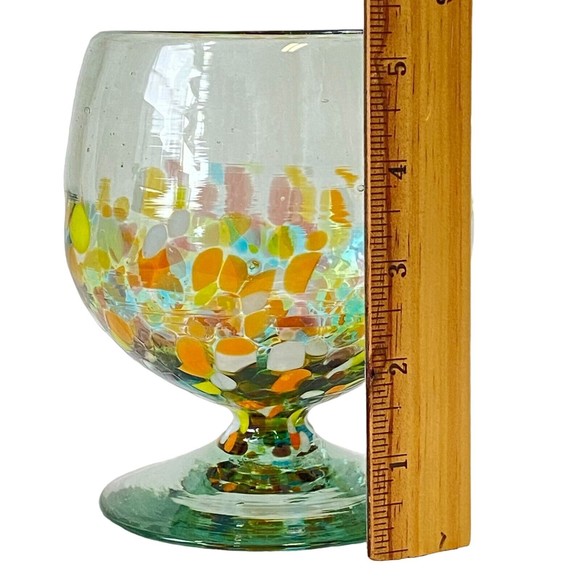 Vintage Hand Blown Confetti Art Glass Brandy Snifter Handmade Multicolor Heavy - Picture 4 of 9